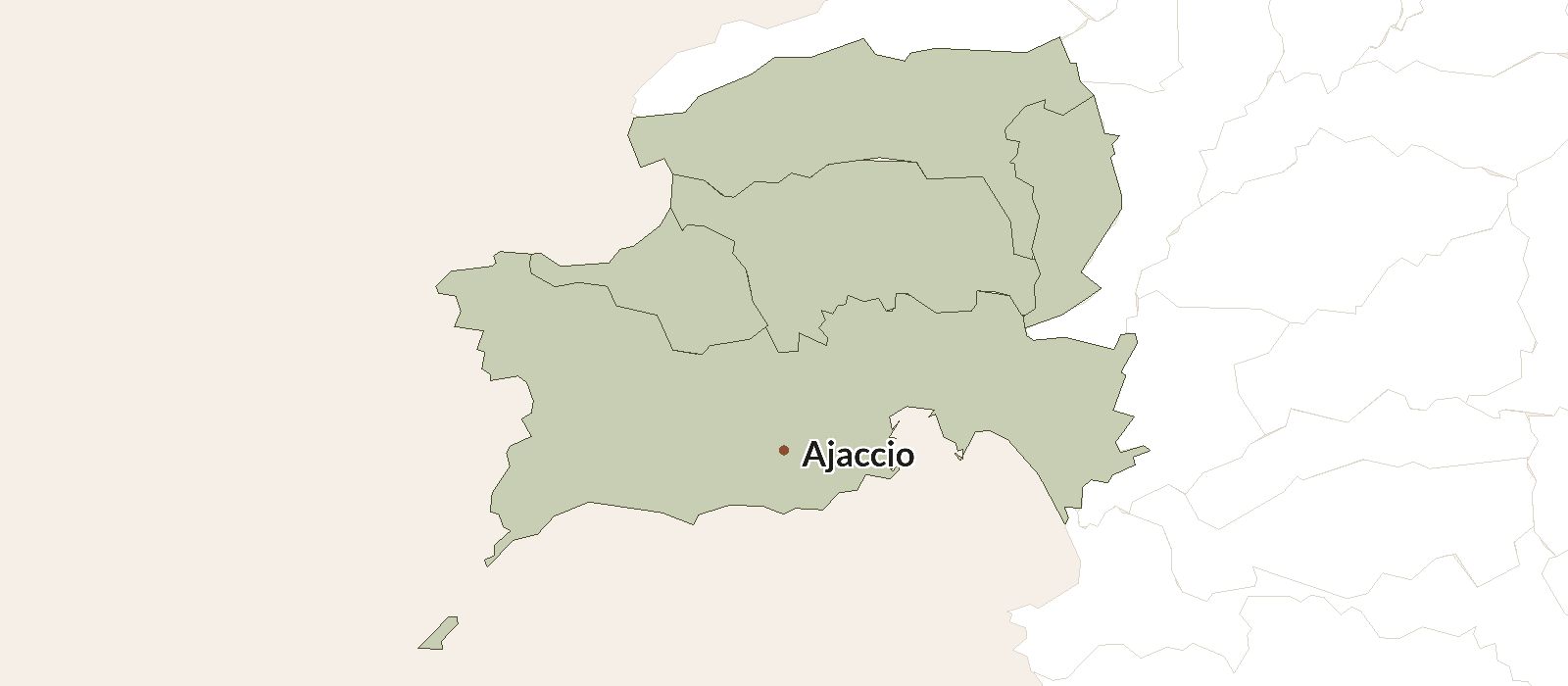 Carte de la zone d'intervention : Ajaccio et 4 communes alentour.