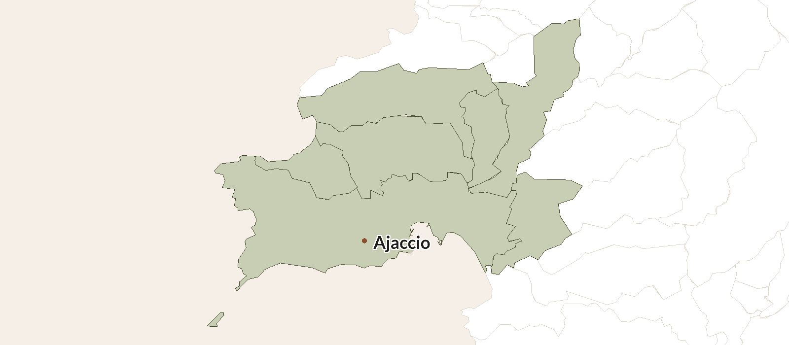 Carte de la zone d'intervention : Ajaccio et 6 communes alentour.